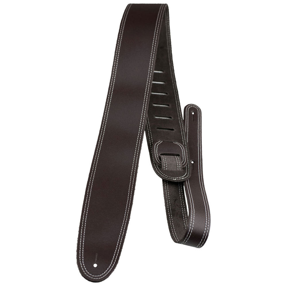 Perris PS174 2.5" Double Stitched Leather Guitar Strap in Brown