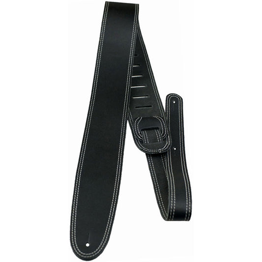 Perris PS175 2.5" Double Stitched Leather Guitar Strap in Black