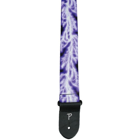 Perris PS257 2" Polyester "Purple Lightning" Guitar Strap with Leather ends