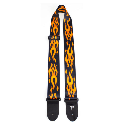 Perris PS42 2" Polyester "Orange Flames" Guitar Strap With Leather Ends