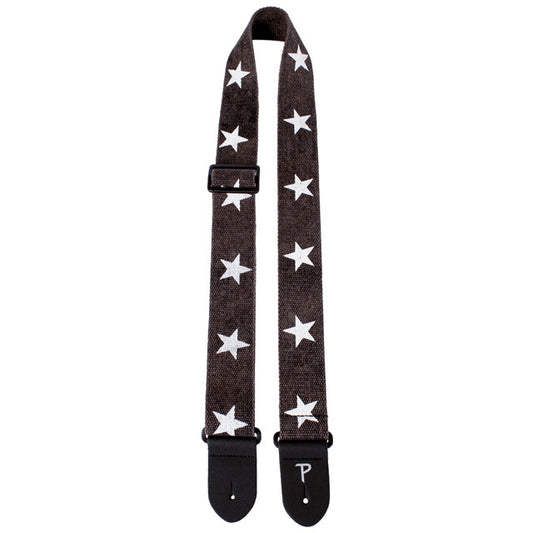 Perris PS6528 2" Deluxe Cotton Grey Guitar Strap with "White Stars" design with Leather ends