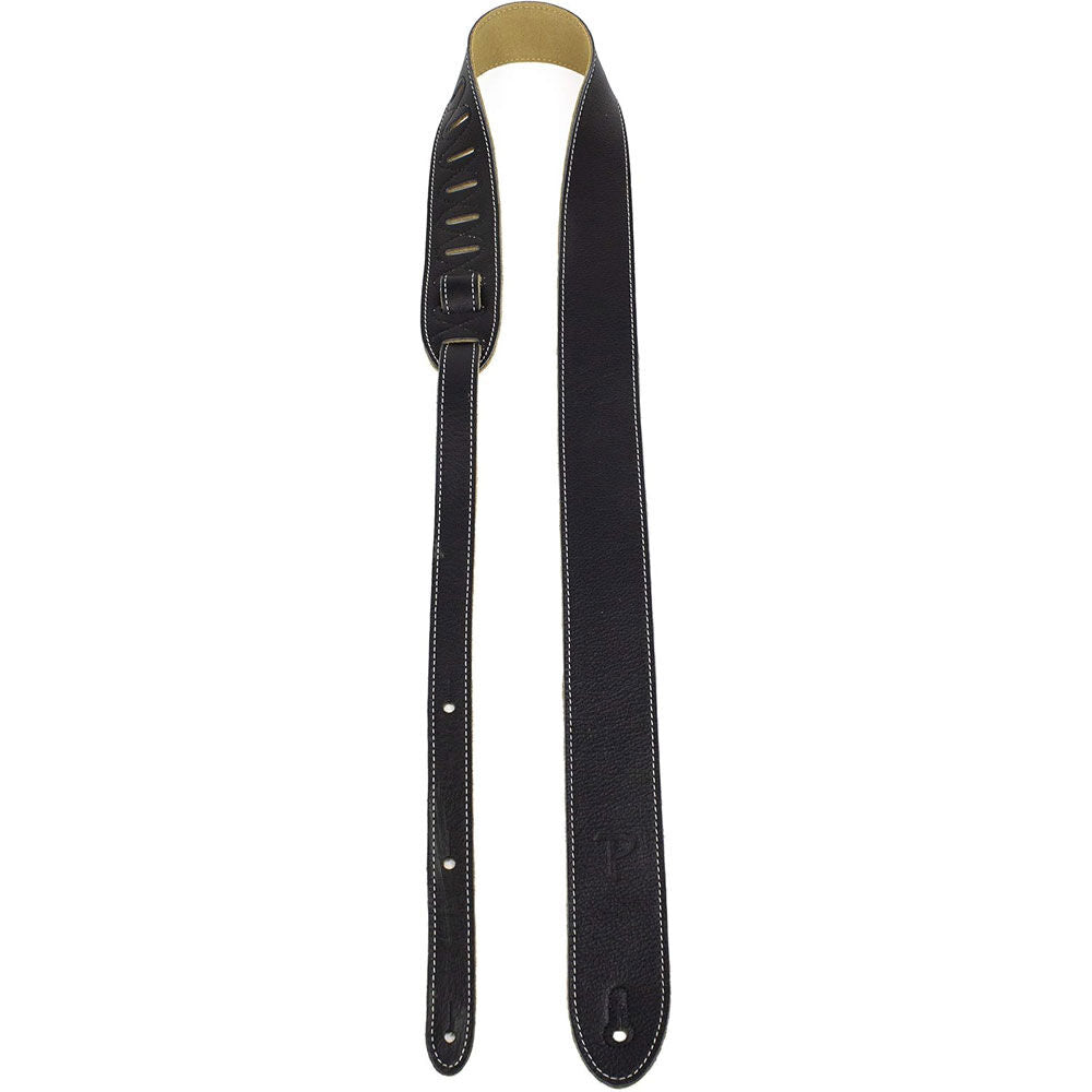 Perris PS6552 2" Black Deluxe Soft Italian Leather Guitar Strap with Super Soft Suede backing
