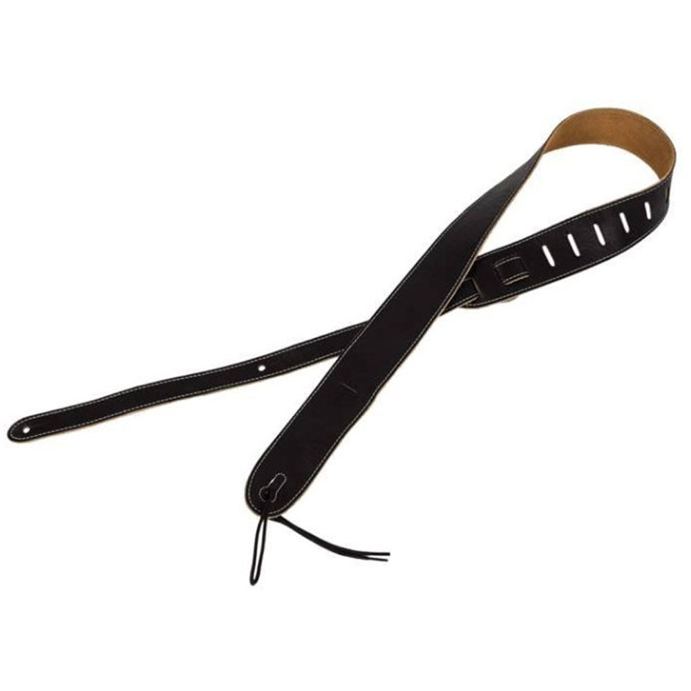 Perris PS6552 2" Black Deluxe Soft Italian Leather Guitar Strap with Super Soft Suede backing