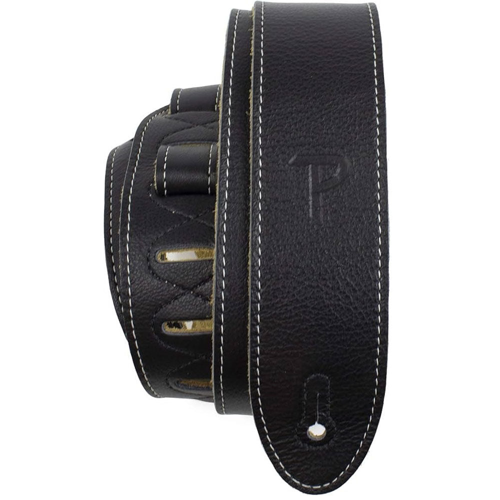 Perris PS6552 2" Black Deluxe Soft Italian Leather Guitar Strap with Super Soft Suede backing