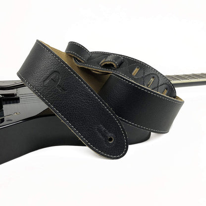Perris PS6552 2" Black Deluxe Soft Italian Leather Guitar Strap with Super Soft Suede backing