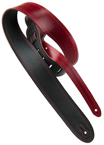 Perris PS6557 2" Deluxe Soft Italian Leather Reversible Black/Cherry Guitar Strap