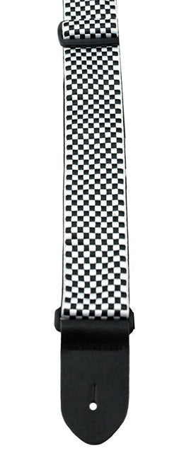 Perris PS6727 2" Jacquard Guitar Strap with Black & White Checker design & Leather ends