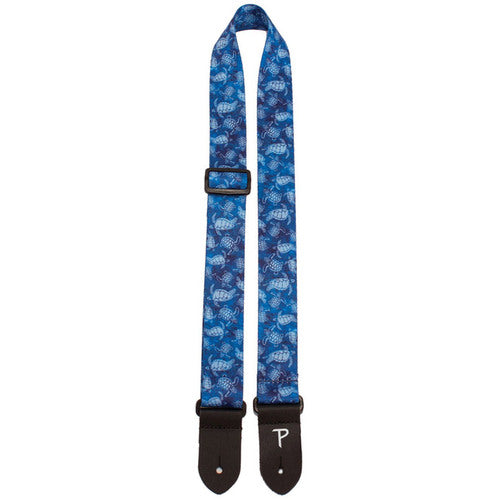 Perris PS7093 1.5" Polyester Ukulele Strap in Blue Sea Turtles Design with Leather ends