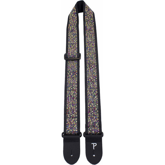 Perris PS7108 2.5" Jacquard Ribbon Sewn Guitar Strap with Multi-Colour Rhinestones on Black Design