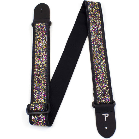 Perris PS7108 2.5" Jacquard Ribbon Sewn Guitar Strap with Multi-Colour Rhinestones on Black Design