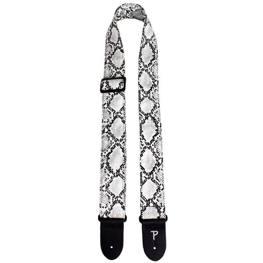 Perris PS7552 2" Black and White Faux Snake Skin Guitar Strap with Leather Ends