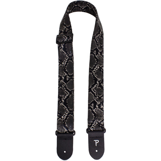 Perris PS7555 2" Black Faux Snake Skin Guitar Strap with Leather Ends