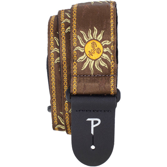 Perris PS7636 2" Jacquard Guitar Strap with "Suns on Brown" Design & Leather ends
