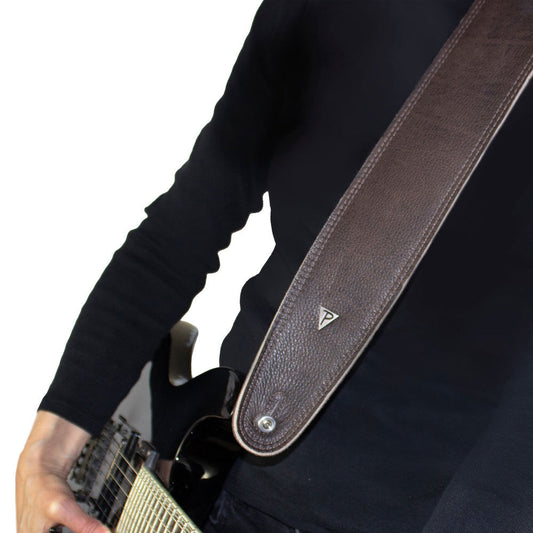 Perris 3" Deluxe Double-Stitched Leather Bass Guitar Strap in Brown