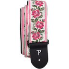 Perris PS7797 2.5" Jacquard Guitar Strap with "Red Roses on White" Design & Leather ends