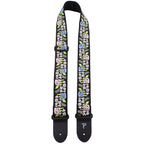 Perris PS7801 2" Jacquard Guitar Strap with "Black Floral Trail Embroidery" Design & Leather ends
