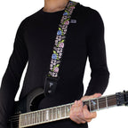Perris PS7801 2" Jacquard Guitar Strap with "Black Floral Trail Embroidery" Design & Leather ends