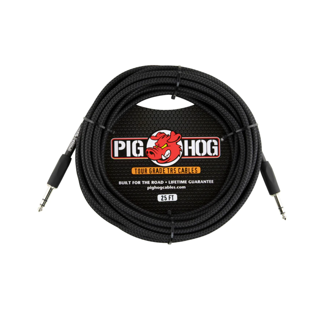 Pig Hog PTRS25BK Vintage Series “Black Woven” TRS Cable, 25 ft