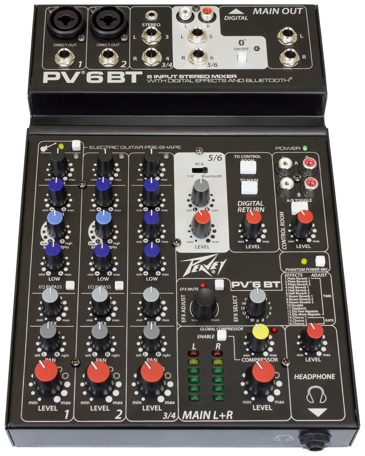 Peavey PV6BT PV Series "PV-6BT" Compact 6-Channel Mixer with Bluetooth