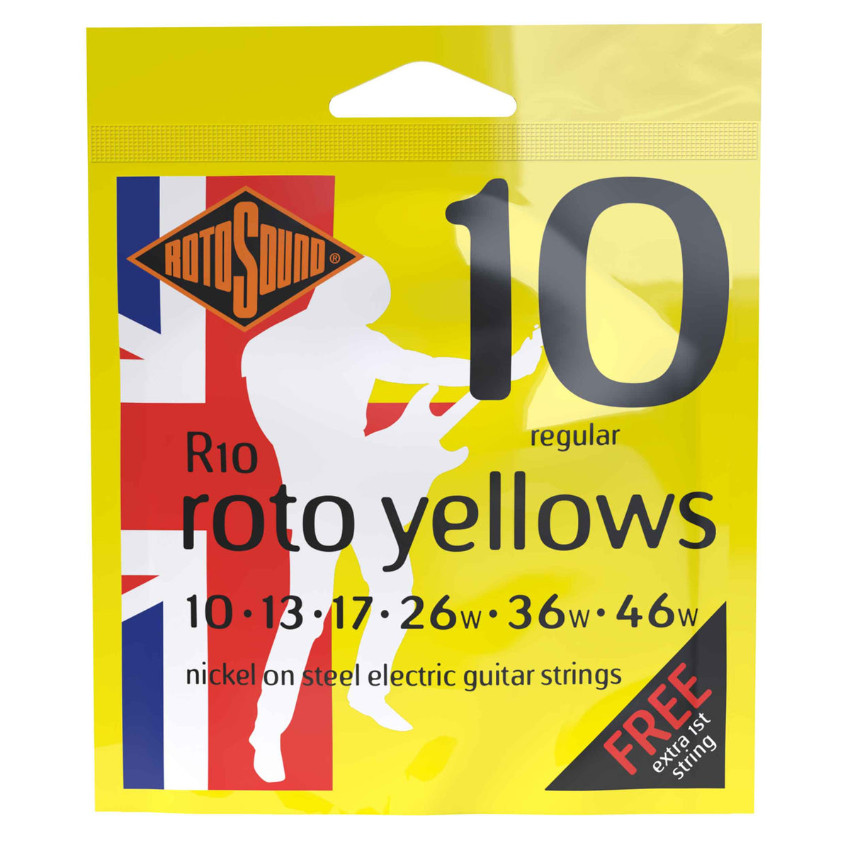 Rotosound Nickel Wound Electric Guitar Strings R10 Roto Yellows Regular (10-46)