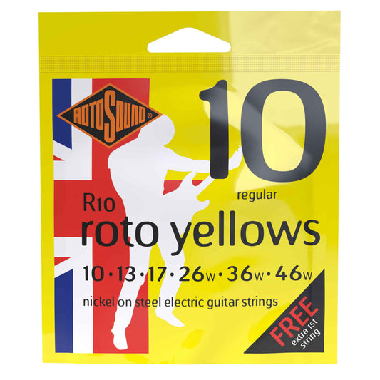 Rotosound Nickel Wound Electric Guitar Strings R10 Roto Yellows Regular (10-46)
