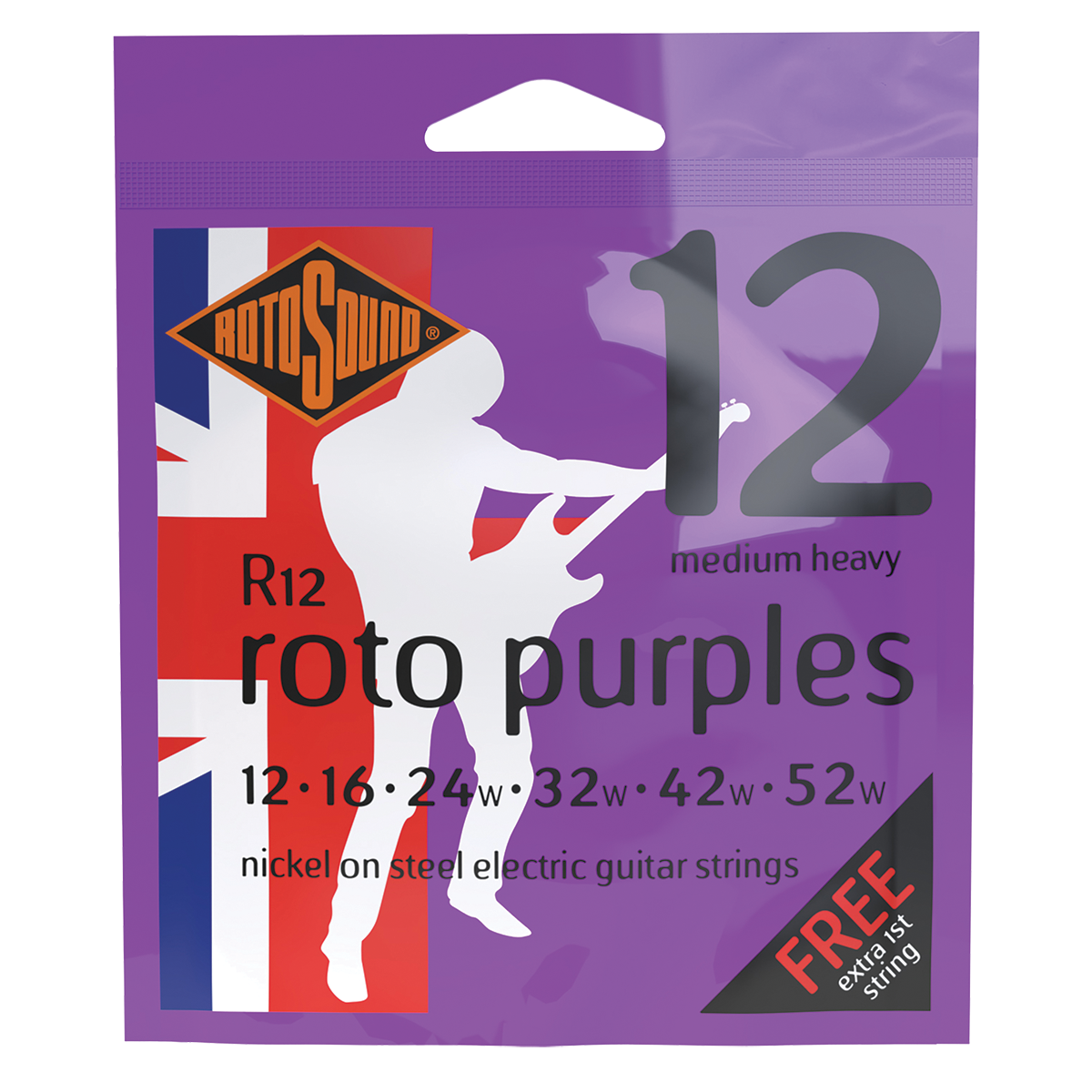 Rotosound Nickel Wound Electric Guitar Strings R12 Purples Medium Heavy (12-52)