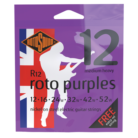 Rotosound Nickel Wound Electric Guitar Strings R12 Purples Medium Heavy (12-52)