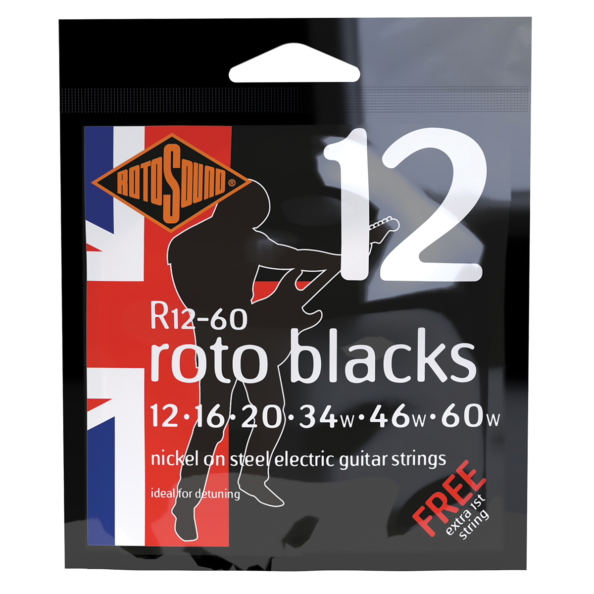 Rotosound Nickel Wound Electric Guitar Strings R12-60 Blacks (12-60)