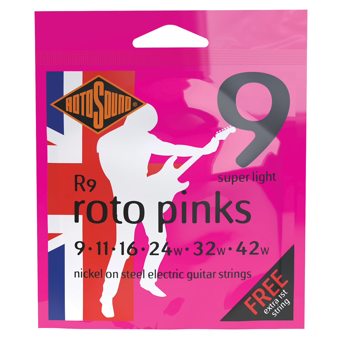 Rotosound Nickel Wound Electric Guitar Strings R9 Roto Pinks Super Light (9-42)