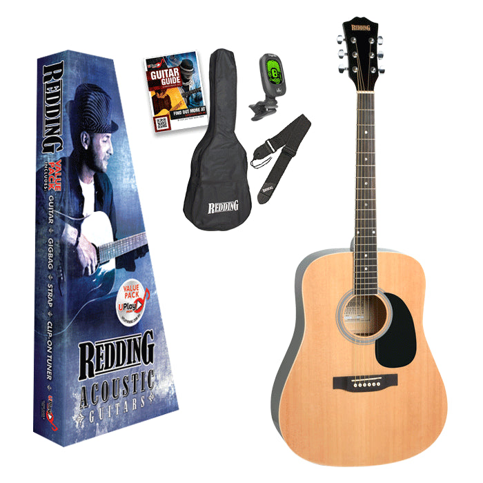 Redding RED50PK Full-Sized Right-Handed Steel String Acoustic Guitar Pack in Natural