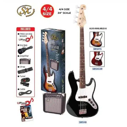 Beginner Packs: SX 4/4-Sized JB-Style Electric Bass Guitar Pack