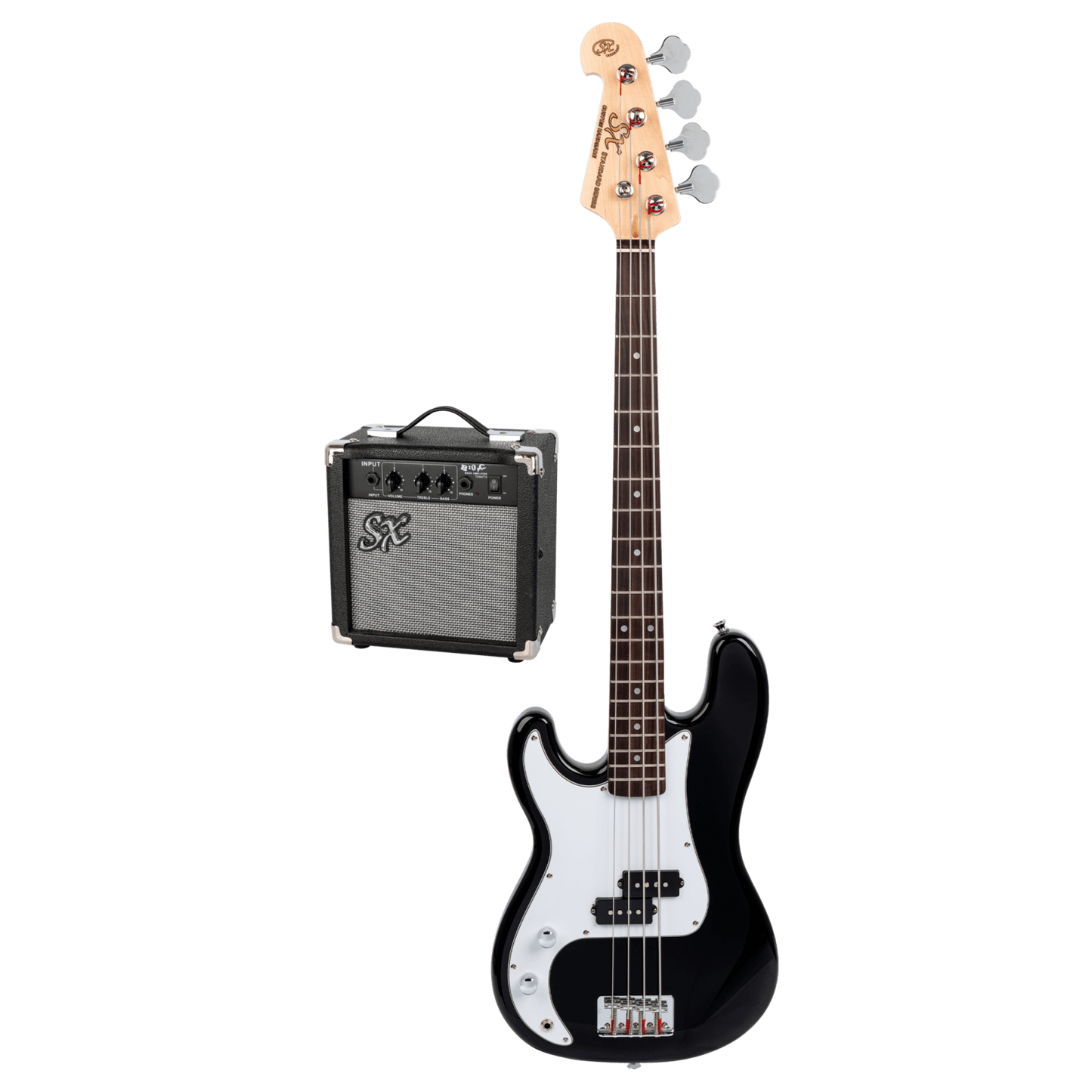 SX SB2SK34LHB Precision-Style 3/4-Sized Left-Handed Bass Guitar Pack in Black