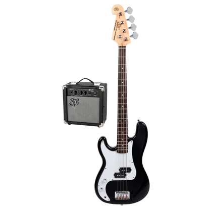 SX SB2SK34LHB Precision-Style 3/4-Sized Left-Handed Bass Guitar Pack in Black