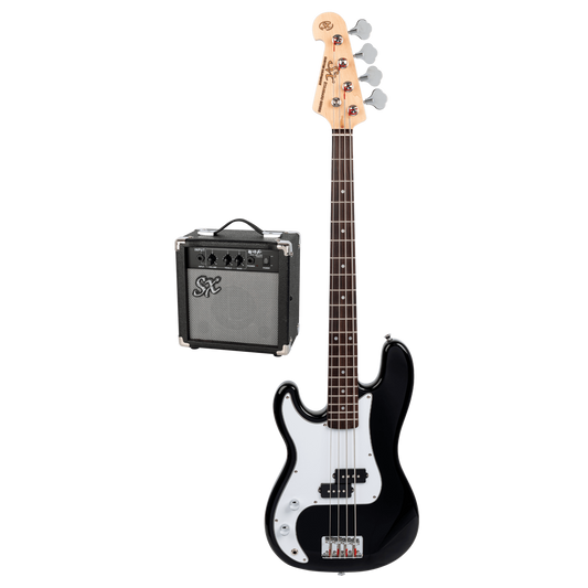 SX SB2SK34LHB Precision-Style 3/4-Sized Left-Handed Bass Guitar Pack in Black