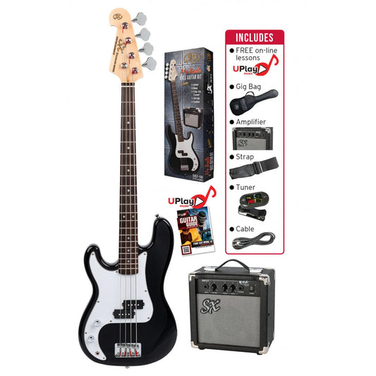 SX SB2SK34LHB Precision-Style 3/4-Sized Left-Handed Bass Guitar Pack in Black