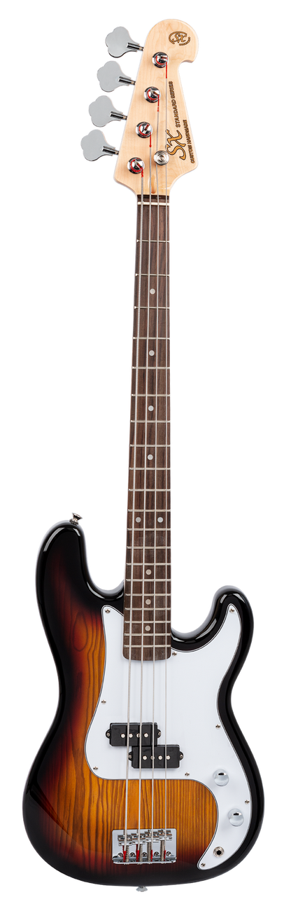 SX SB2SK34TS Precision-Style 3/4-Sized Right-Handed Bass Guitar Pack in 3-Tone Sunburst
