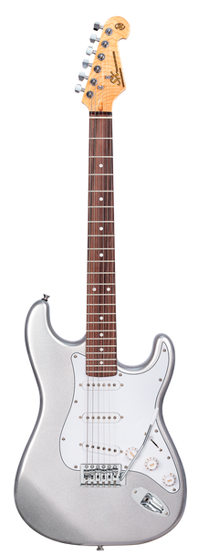 SX SE1SKMS Stratocaster-Style Full-Sized Right-Handed Electric Guitar Pack in Metallic Silver