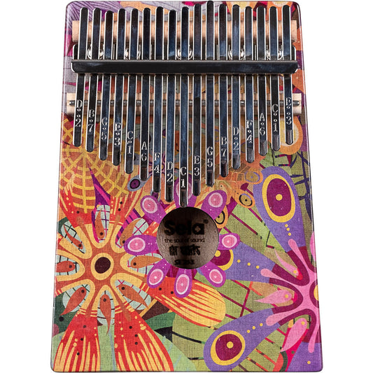 Sela 17-Key Art Series Mahogany Kalimba Sound Effect in Flower Power Design