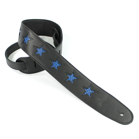 DSL STAR25-15-BLUE Blue Star Leather Guitar Strap