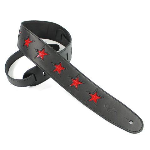 DSL STAR25-15-RED Red Star Leather Guitar Strap