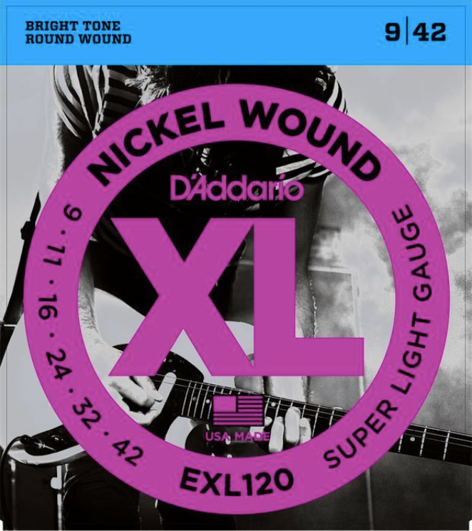 D'Addario XL Nickel Wound EXL120 Super Light Electric Guitar Strings (9-42)