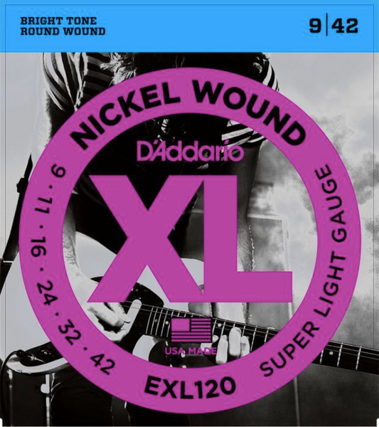 D'Addario XL Nickel Wound EXL120 Super Light Electric Guitar Strings (9-42)