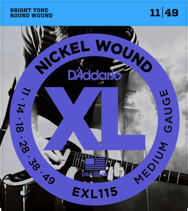D'Addario XL Nickel Wound EXL115 Medium/Blues-Jazz Rock Electric Guitar Strings (11-49)