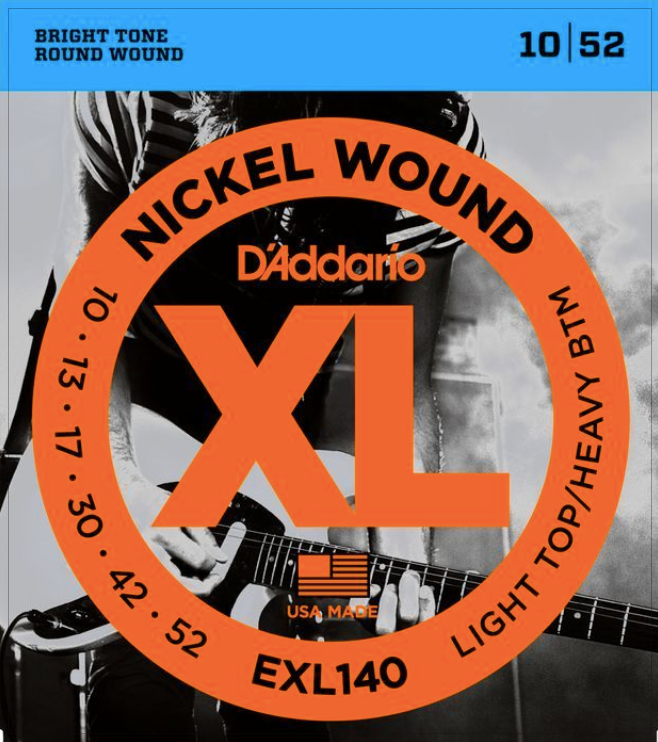 D'Addario XL Nickel Wound EXL140 Light Top/Heavy Bottom Electric Guitar Strings (10-52)