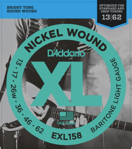 D'Addario XL Nickel Wound EXL158 Baritone Light Electric Guitar Strings (13-62)