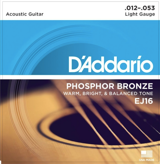 D'Addario Phosphor Bronze Acoustic Guitar Strings Light EJ16 (12-53)