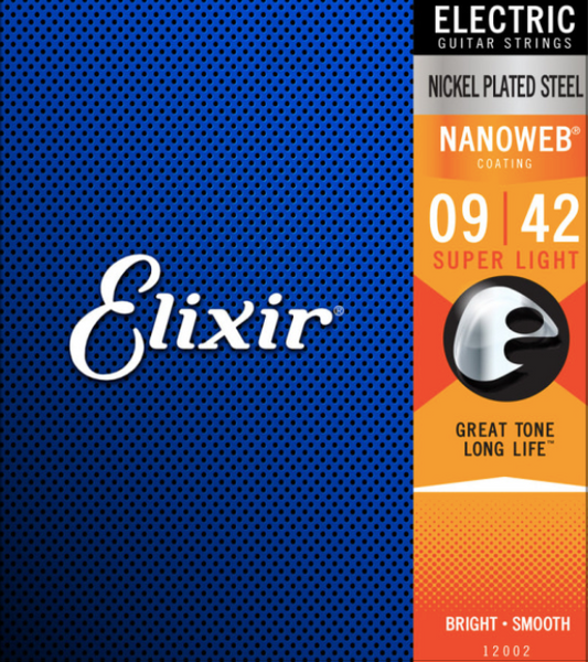Elixir Nanoweb Nickel Plated Steel Electric Guitar Strings E12002 Super Light (9-42)