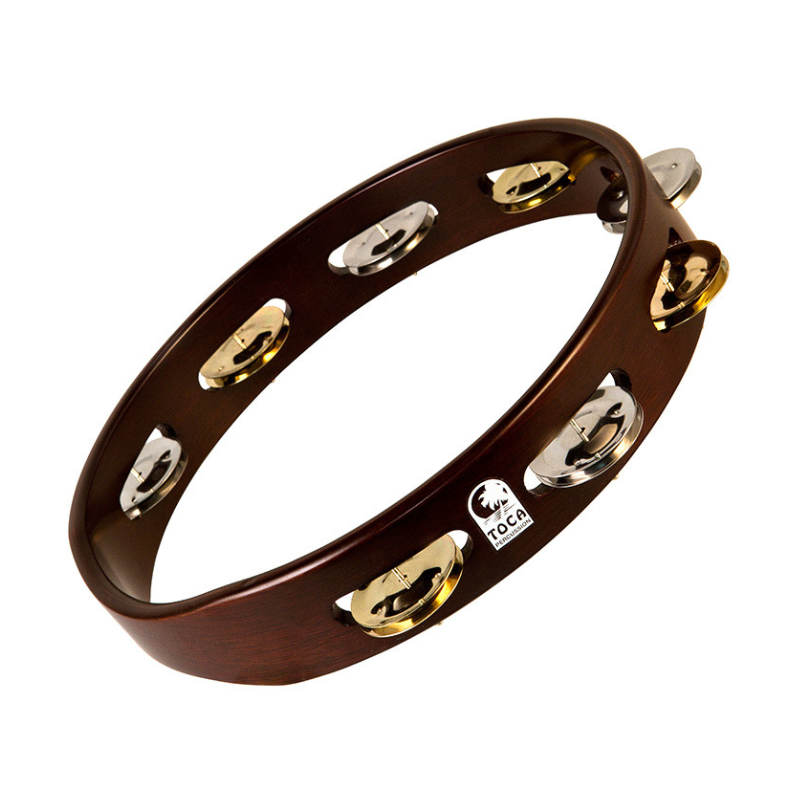 Toca Dark Acacia Hardwood 10" Tambourine with Single Row Of Jingles