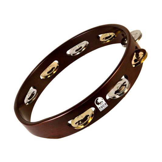 Toca Dark Acacia Hardwood 10" Tambourine with Single Row Of Jingles