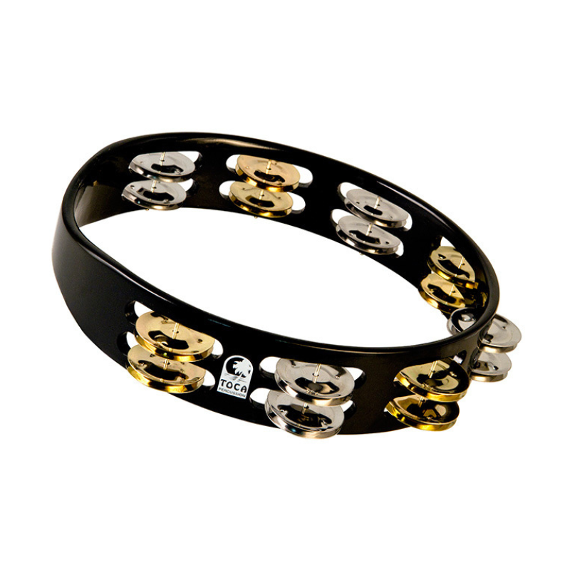 Toca Colorsound Acacia Hardwood 10" Tambourine in Black with Brass & Nickel Jingles